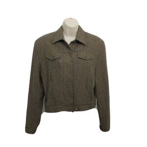 J London 100% Wool Moto Jacket Sz 12 Black Brown Houndstooth Lined Button Front